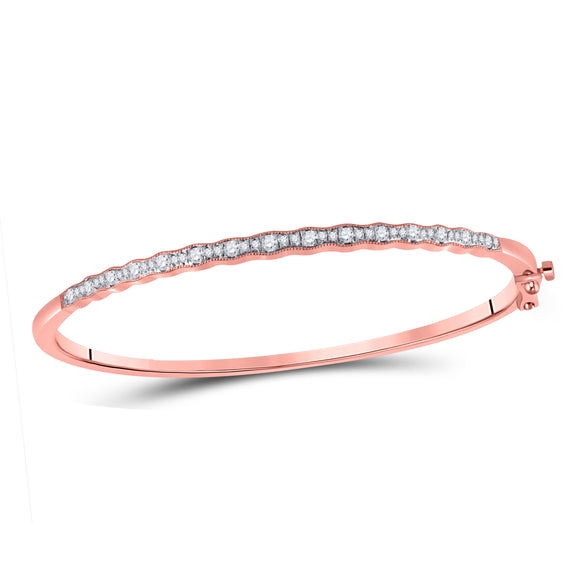 10kt Rose Gold Womens Round Diamond Bangle Bracelet 1/2 Cttw