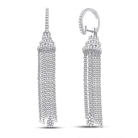 14kt White Gold Womens Round Diamond Chain Teardrop Dangle Earrings 1-5/8 Cttw