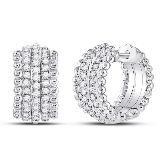 14kt White Gold Womens Round Diamond Huggie Earrings 3/4 Cttw