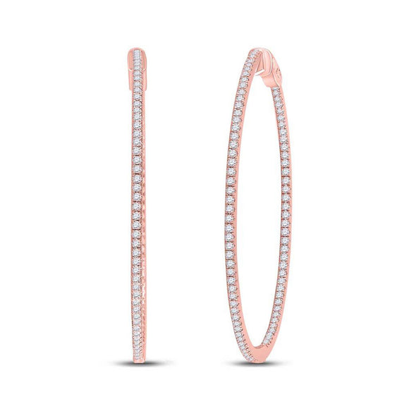 14kt Rose Gold Womens Round Diamond Hoop Earrings 1-3/4 Cttw