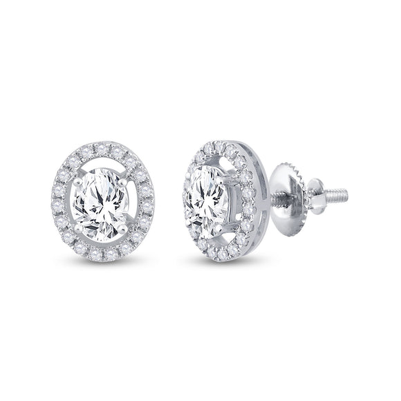 14kt White Gold Womens Oval Diamond Solitaire Stud Earrings 1-1/4 Cttw