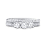 14kt White Gold Round Diamond Bridal Wedding Ring Band Set 1 Cttw