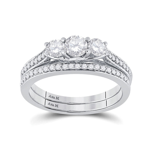 14kt White Gold Round Diamond Bridal Wedding Ring Band Set 1 Cttw