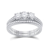14kt White Gold Round Diamond Bridal Wedding Ring Band Set 1 Cttw