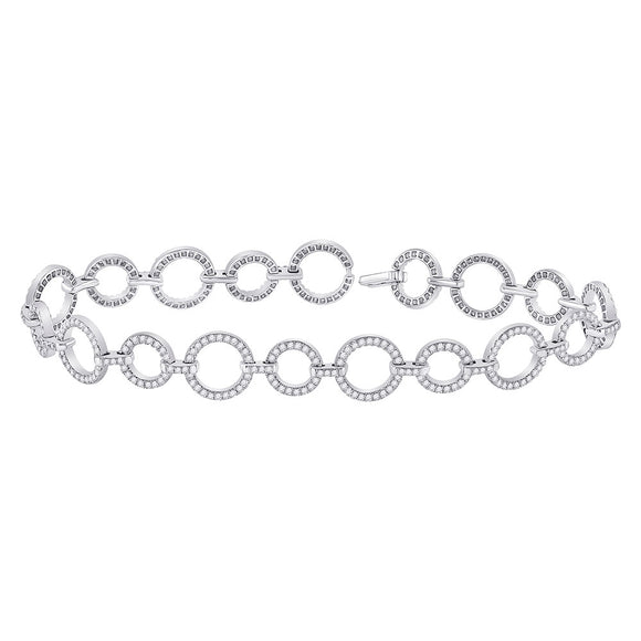 14kt White Gold Womens Round Diamond Circle Link Bracelet 2 Cttw
