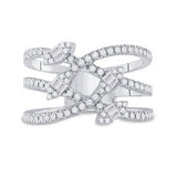 14kt White Gold Womens Baguette Diamond Crossover Strand Band Ring 3/4 Cttw