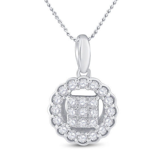 14kt White Gold Womens Round Diamond Circle Pendant 1/4 Cttw