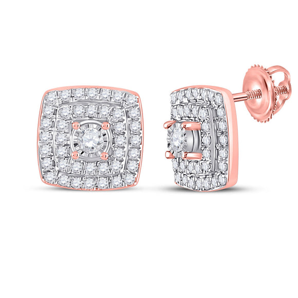 10kt Rose Gold Womens Round Diamond Square Earrings 1/4 Cttw