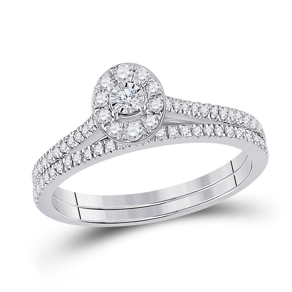 10kt White Gold Round Diamond Oval Bridal Wedding Ring Band Set 1/3 Cttw