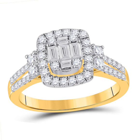 14kt Yellow Gold Womens Baguette Diamond Square Cluster Ring 3/4 Cttw