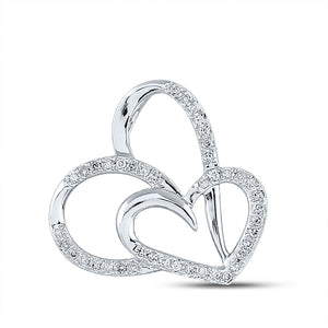 10kt White Gold Womens Round Diamond Heart Pendant 1/6 Cttw