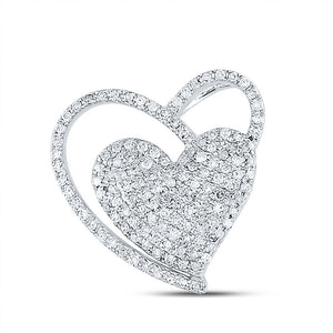 10kt White Gold Womens Round Diamond Heart Pendant 3/8 Cttw