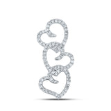 10kt White Gold Womens Round Diamond Triple Heart Pendant 1/4 Cttw