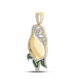 10kt Yellow Gold Mens Round Diamond Rose Flower Mirror Charm Pendant 1 Cttw
