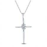 10k White Gold Womens Round Diamond Cluster Cross Pendant 1/12 Cttw