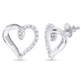 10kt White Gold Womens Round Diamond Heart Earrings 1/6 Cttw