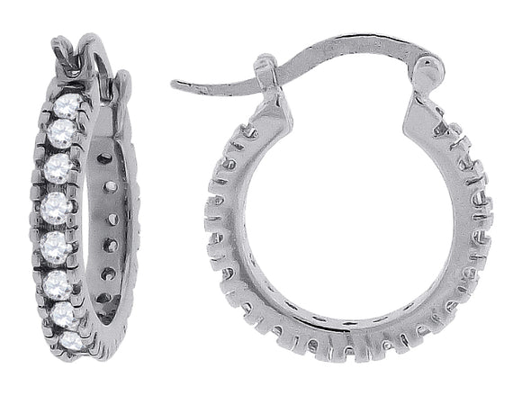 925 Sterling Silver Yellow-Tone Womens Cubic Zirconia Single Row Huggie Hoop Earrings