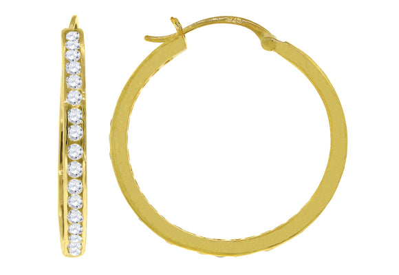 925 Sterling Silver Yellow-Tone Womens Cubic Zirconia Single Row Huggie Hoop Earrings