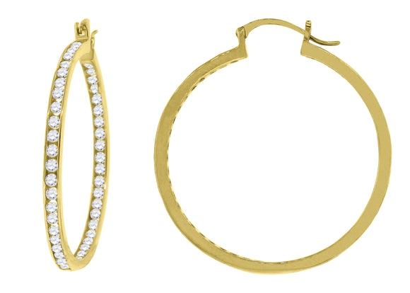 925 Sterling Silver Yellow-Tone Womens Cubic Zirconia Single Row Huggie Hoop Earrings