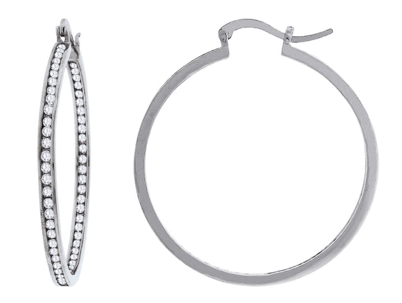 925 Sterling Silver Womens Cubic Zirconia Single Row Huggie Hoop Earrings