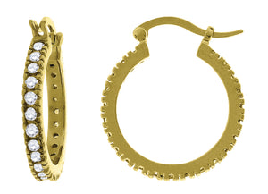 925 Sterling Silver Yellow-Tone Womens Cubic Zirconia Single Row Milgrain Huggie Hoop Earrings