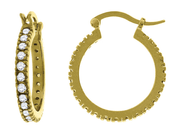 925 Sterling Silver Yellow-Tone Womens Cubic Zirconia Single Row Milgrain Huggie Hoop Earrings