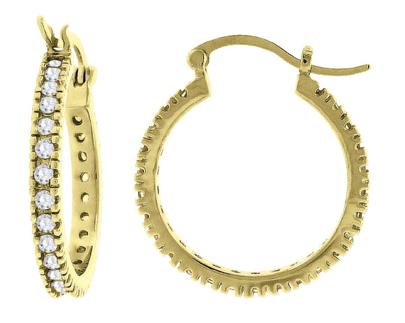 925 Sterling Silver Yellow-Tone Womens Cubic Zirconia Single Row Milgrain Huggie Hoop Earrings