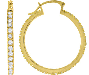 925 Sterling Silver Yellow-Tone Womens Cubic Zirconia Single Row Milgrain Huggie Hoop Earrings