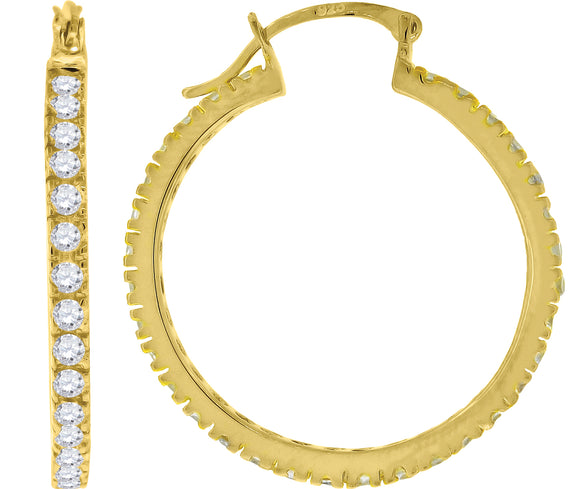 925 Sterling Silver Yellow-Tone Womens Cubic Zirconia Single Row Milgrain Huggie Hoop Earrings