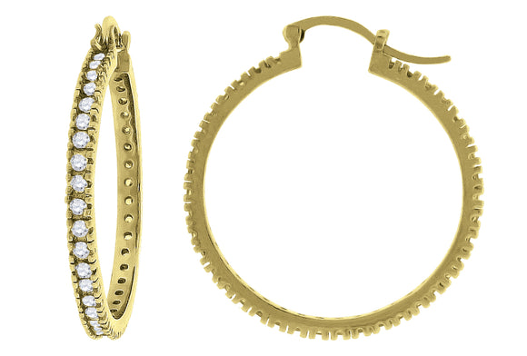 925 Sterling Silver Yellow-Tone Womens Cubic Zirconia Single Row Milgrain Huggie Hoop Earrings