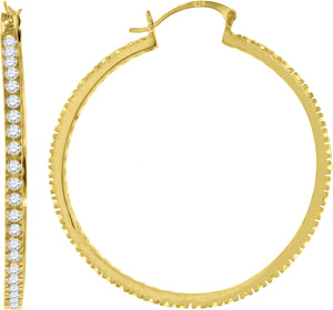 925 Sterling Silver Yellow-Tone Womens Cubic Zirconia Single Row Milgrain Huggie Hoop Earrings
