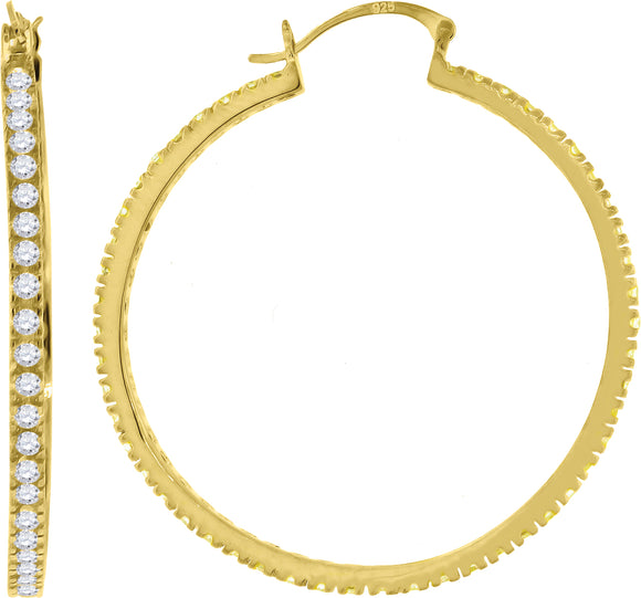 925 Sterling Silver Yellow-Tone Womens Cubic Zirconia Single Row Milgrain Huggie Hoop Earrings