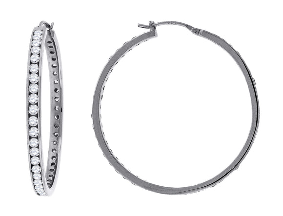 925 Sterling Silver Womens Cubic Zirconia Single Row Huggie Hoop Earrings