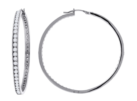 925 Sterling Silver Womens Cubic Zirconia Single Row Huggie Hoop Earrings