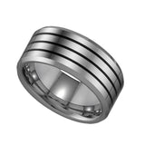 Tungsten Mens Triple Black Lines Wedding Band Comfort-fit 9mm Size-8