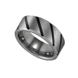 Tungsten Flat Mens Comfort-fit 8mm Size-12 Wedding Band with Diagonal Black Lines