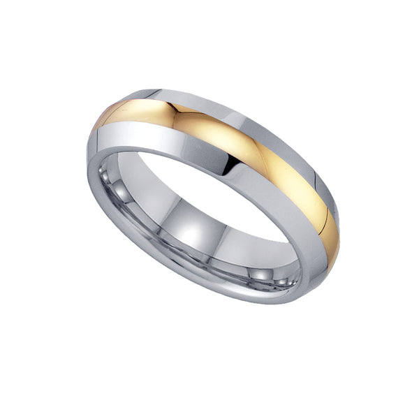 Tungsten Domed Mens Comfort-fit 6mm Size-7 Wedding Band with Gold-tone Center