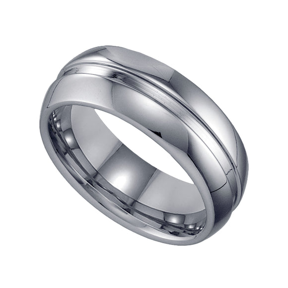 Tungsten Single Grooved Polished Mens Comfort-fit 8mm Size-8 Wedding Band