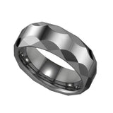 Tungsten Plain Mens Comfort-fit 8mm Size-8 Wedding Band with Faceted Edges