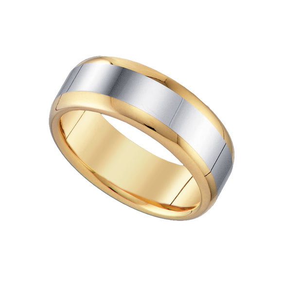 Tungsten Gold-tone Mens Comfort-fit 8mm Size-7 Wedding Band with Silver-tone Center