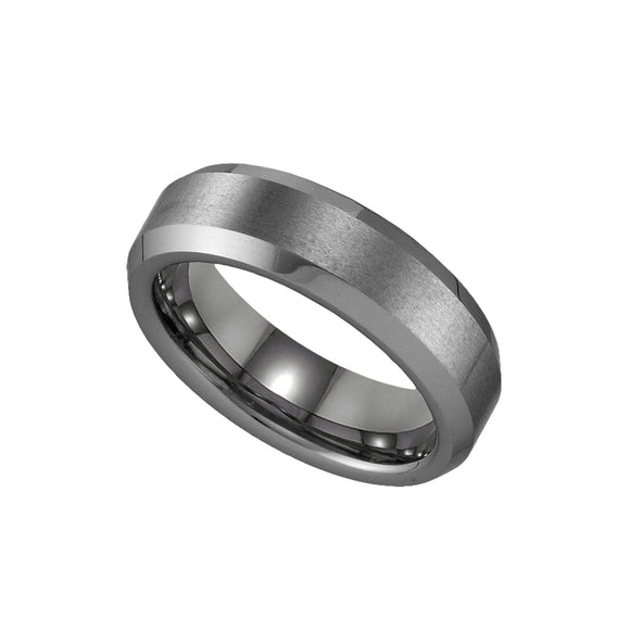 Tungsten Matte Finish Center Beveled Edge Mens Comfort-fit 6mm Size-7 Wedding Band