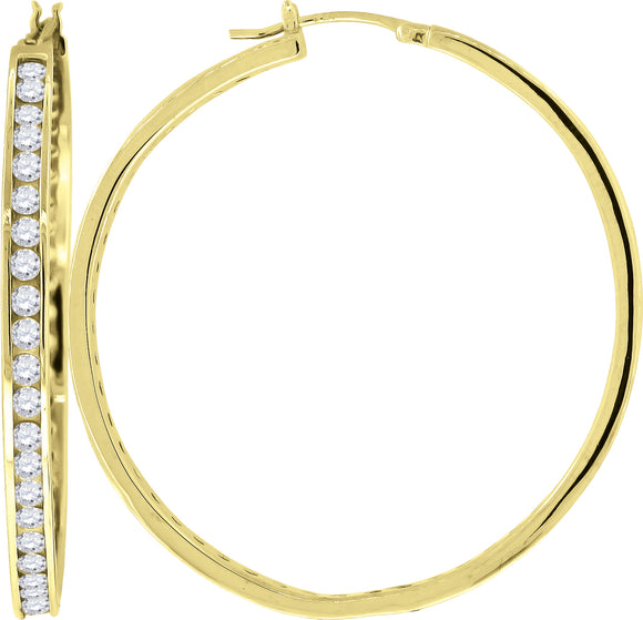 925 Sterling Silver Yellow-Tone Womens Cubic Zirconia Single Row Huggie Hoop Earrings