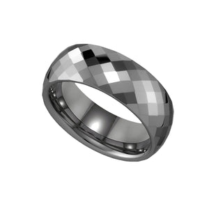 Tungsten Mens Multi Faceted Comfort-fit 8mm Size-7 Wedding Band
