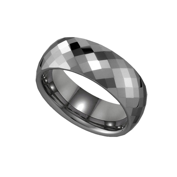 Tungsten Mens Multi Faceted Comfort-fit 8mm Size-7 Wedding Band