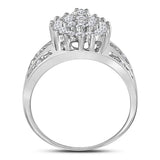 14kt White Gold Womens Round Diamond Oval Cluster Ring 1/2 Cttw
