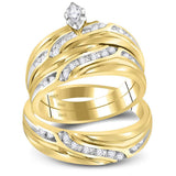 10kt Yellow Gold His Hers Marquise Diamond Solitaire Matching Wedding Set 1/3 Cttw