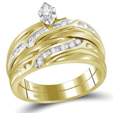 10kt Yellow Gold His Hers Marquise Diamond Solitaire Matching Wedding Set 1/3 Cttw