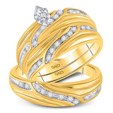 10kt Yellow Gold His Hers Marquise Diamond Solitaire Matching Wedding Set 1/3 Cttw