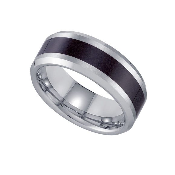 Tungsten Black Center Brushed Sides Comfort-fit 8mm Size-7 Wedding Band