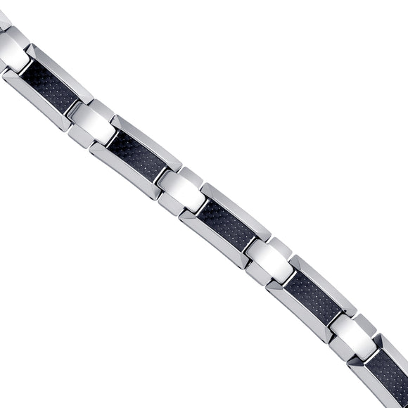 Tungsten Black Carbon Fiber Mens Polished Link Bracelet 11mm Size 8.5 Inches